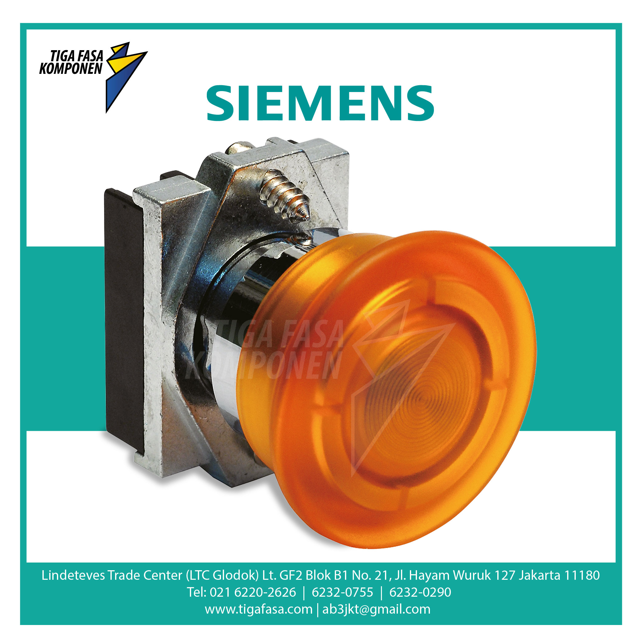 3SB6061-1BC30-0YA0 Pushbutton 40mm, metal shiny, round, illuminated