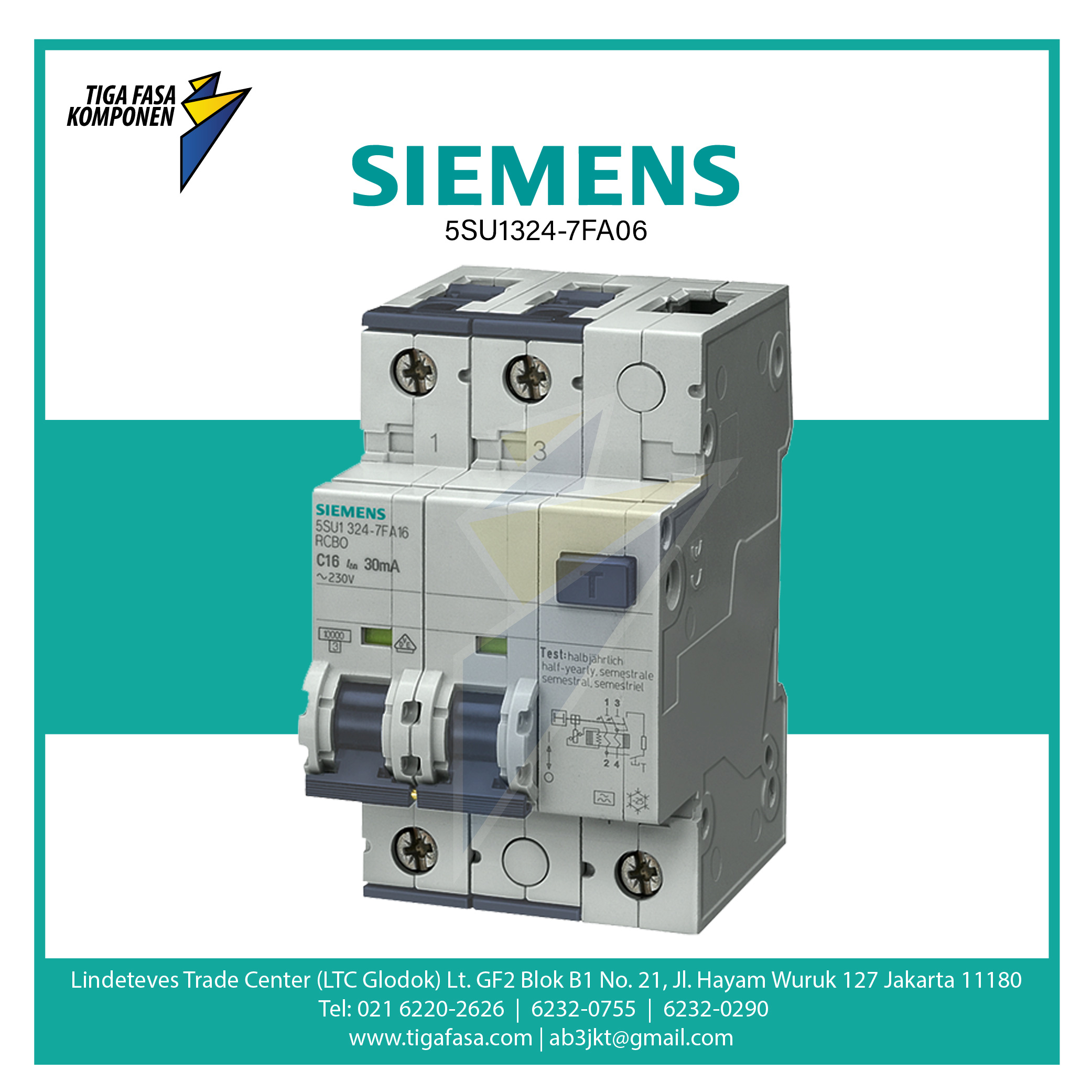 5SU1324-7FA06 RCBO 2P 6A 10 kA