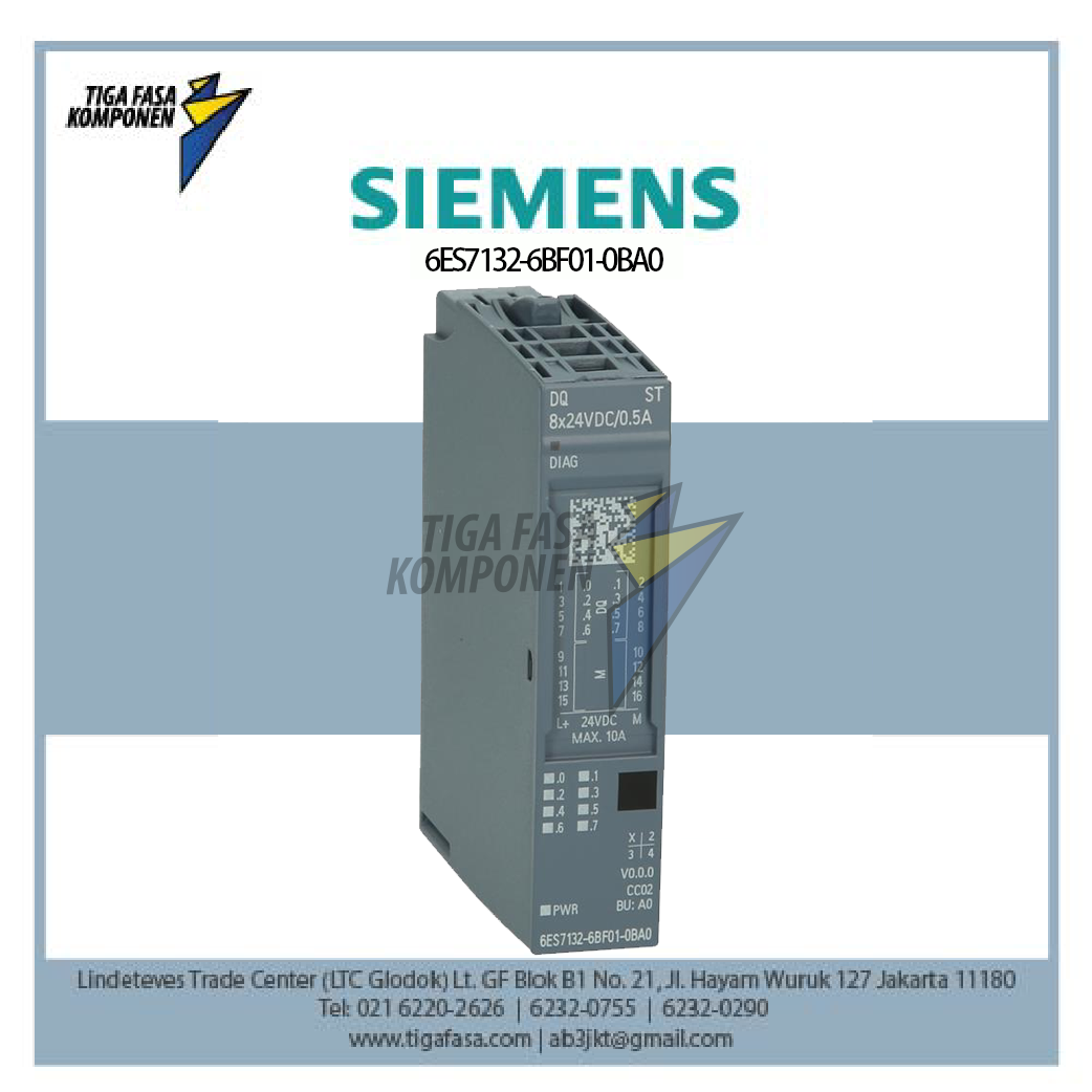 6ES7132-6BF01-0BA0 ET 200SP, Digital output module, DQ 8x 24V DC/0,5A