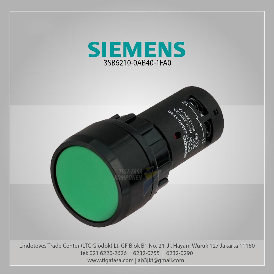 3SB6210-0AB40-1FA0 Compact pushbutton 22 mm 1 NO + 1 NC green