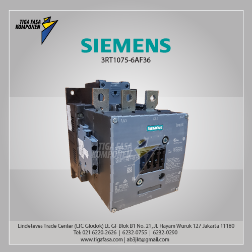 3RT1075-6AF36 MC 400 A 200 kW / 400 V AC (50-60 Hz) / DC Uc: 110-127 V