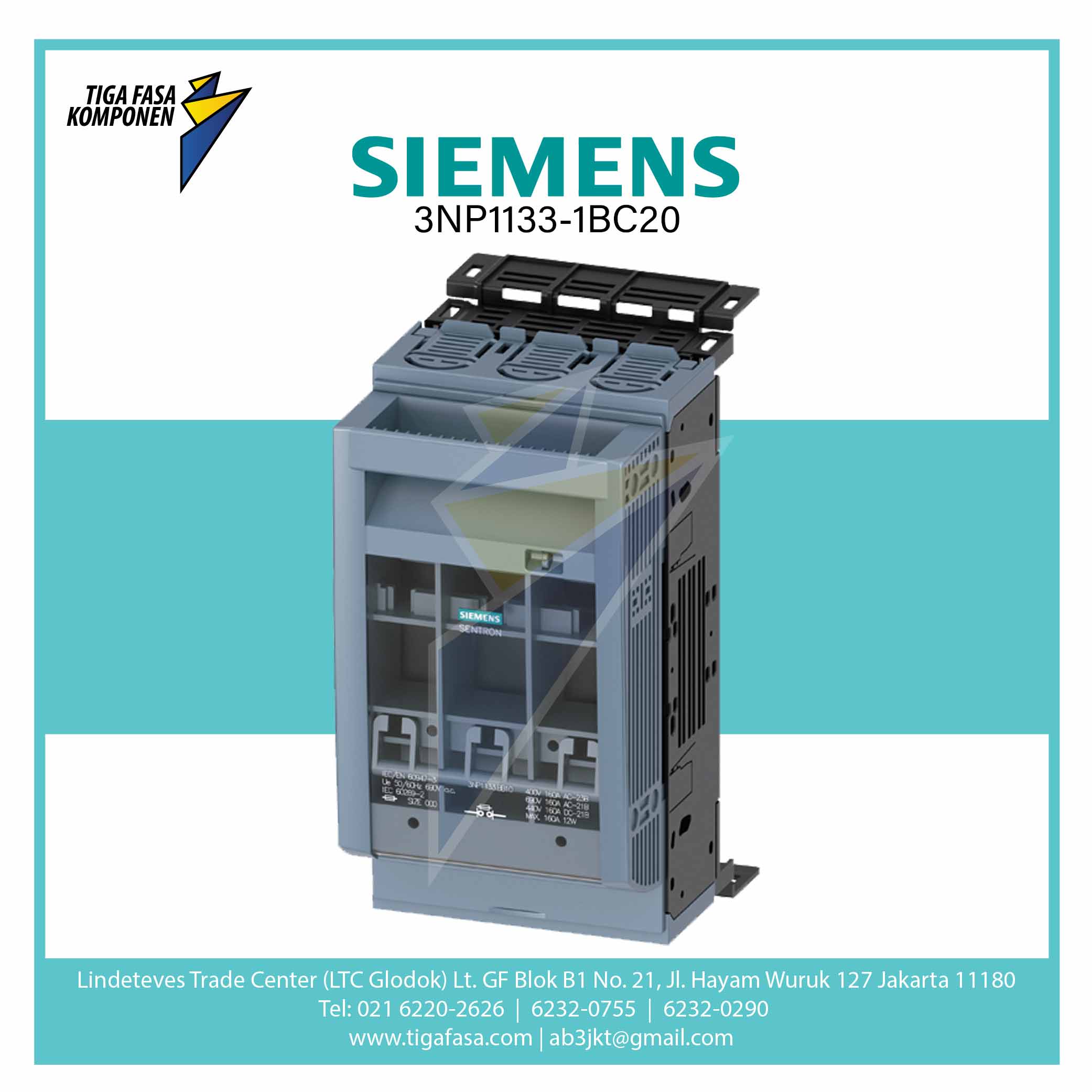 3NP1133-1BC20 Fuse Switch Disconnector 3P NH00 160A