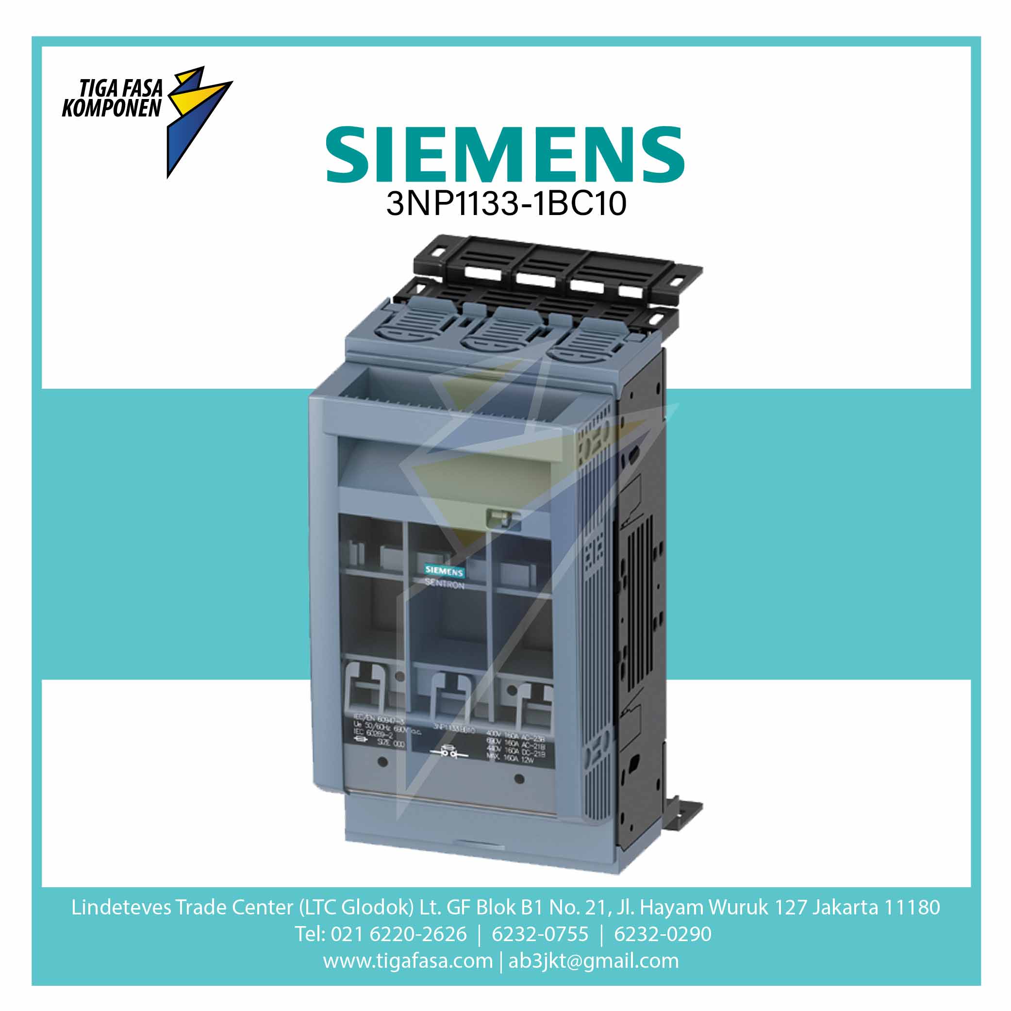 3NP1133-1BC10 Fuse Switch Disconnector 3P NH00 160A