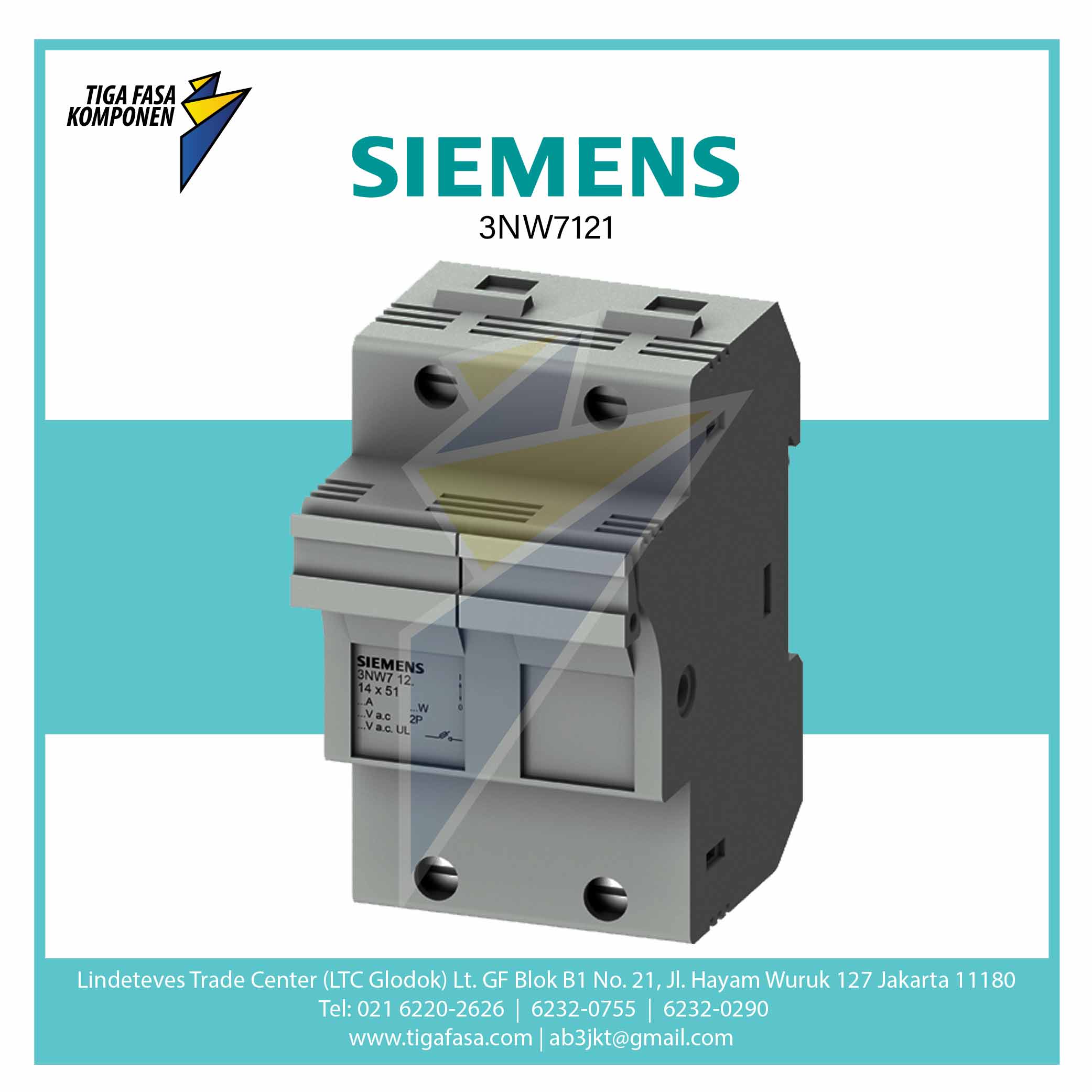 3NW7121 SENTRON Cylindrical Fuse Holder 14x51 mm 2P 50 A