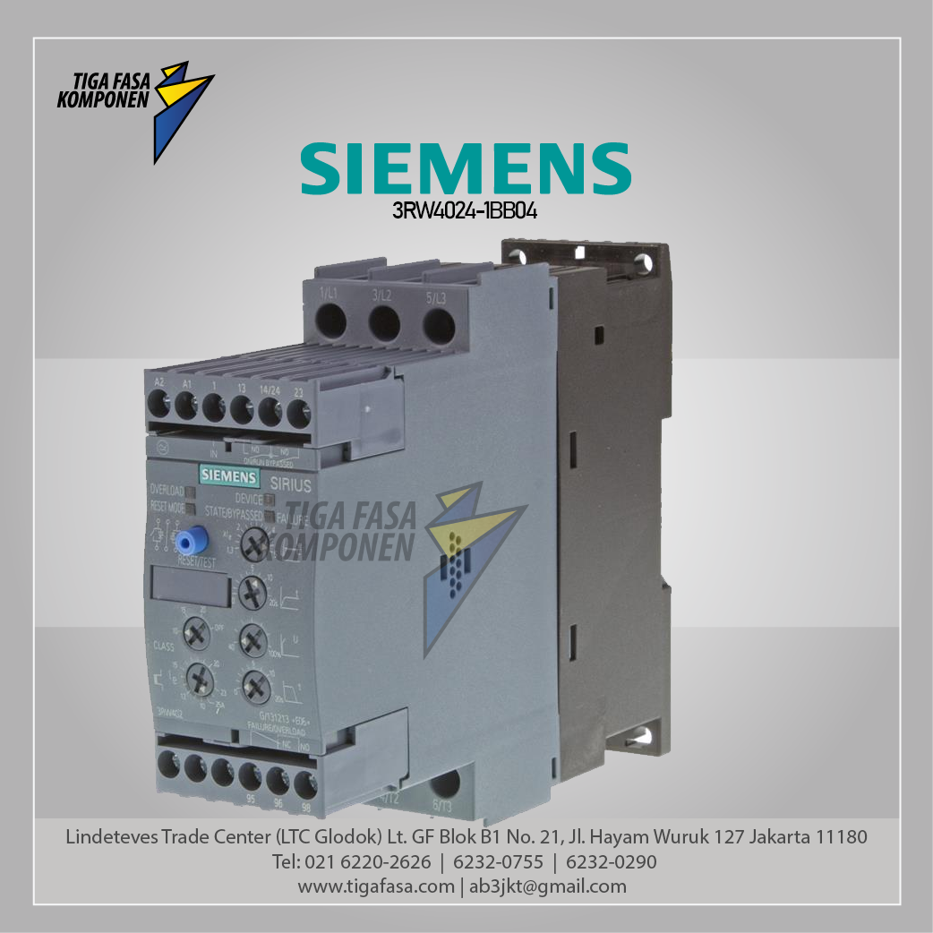 3RW4024-1BB04 Soft Starter S0 12.5 A 5.5 kW/400 V 200-480 V AC 24 V AC/DC