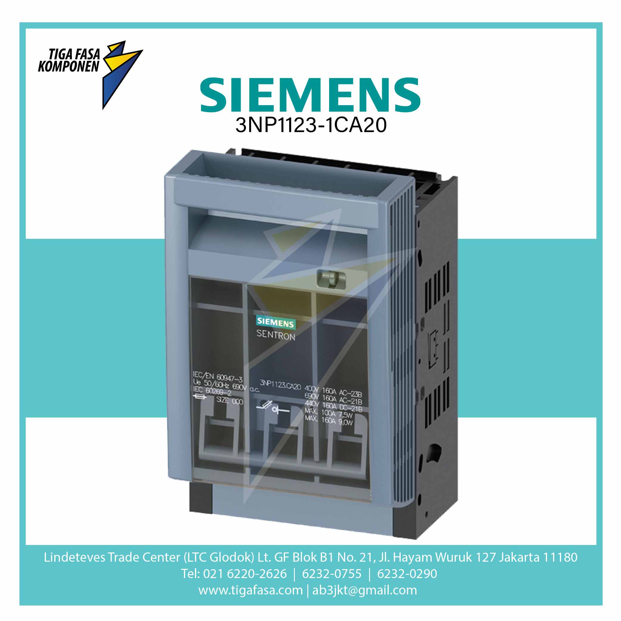 3NP1123-1CA20 Fuse Switch Disconnector 3P NH000 160A