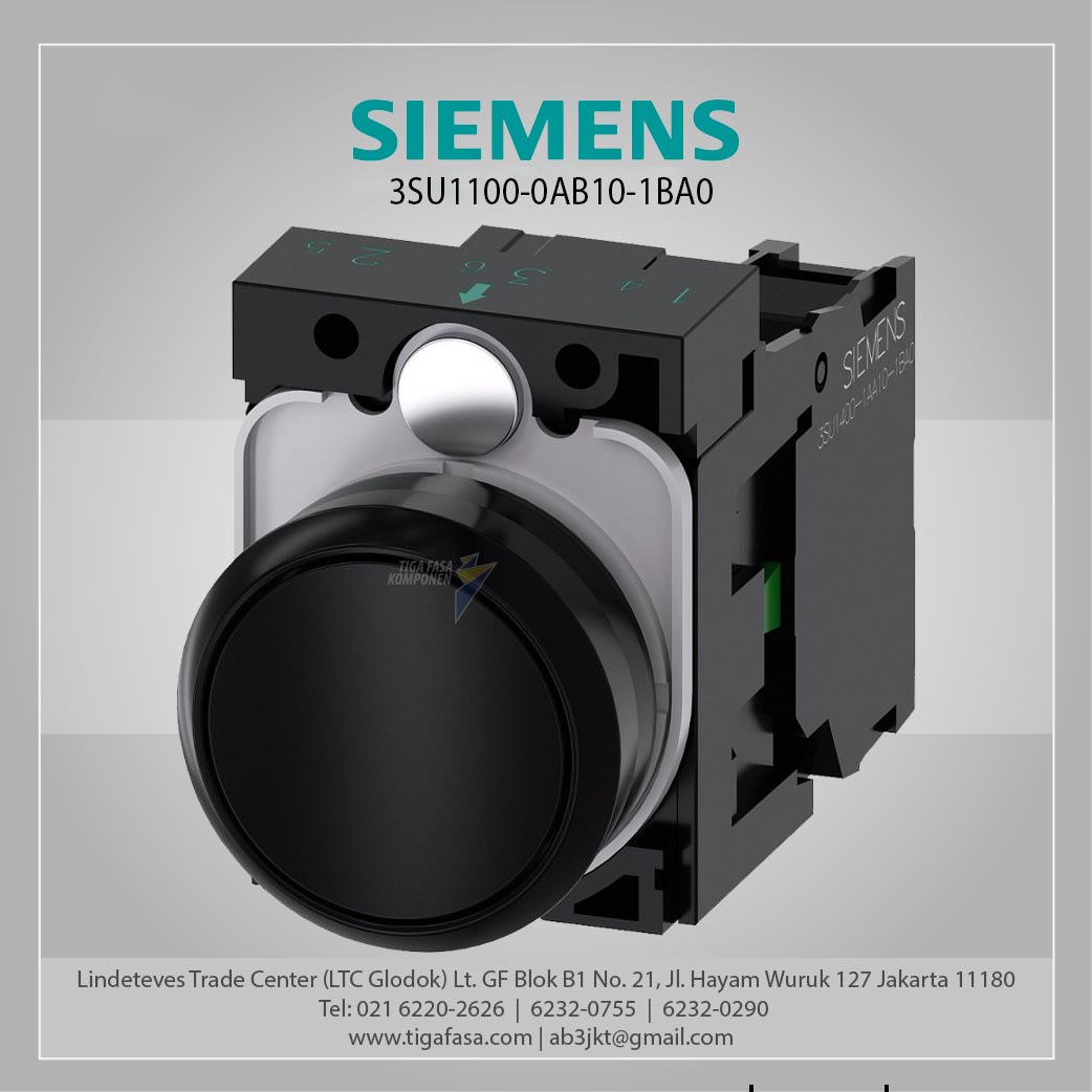 3SU1100-0AB10-1BA0 Pushbutton, 22 mm, Round, Plastic, Black, 1NO