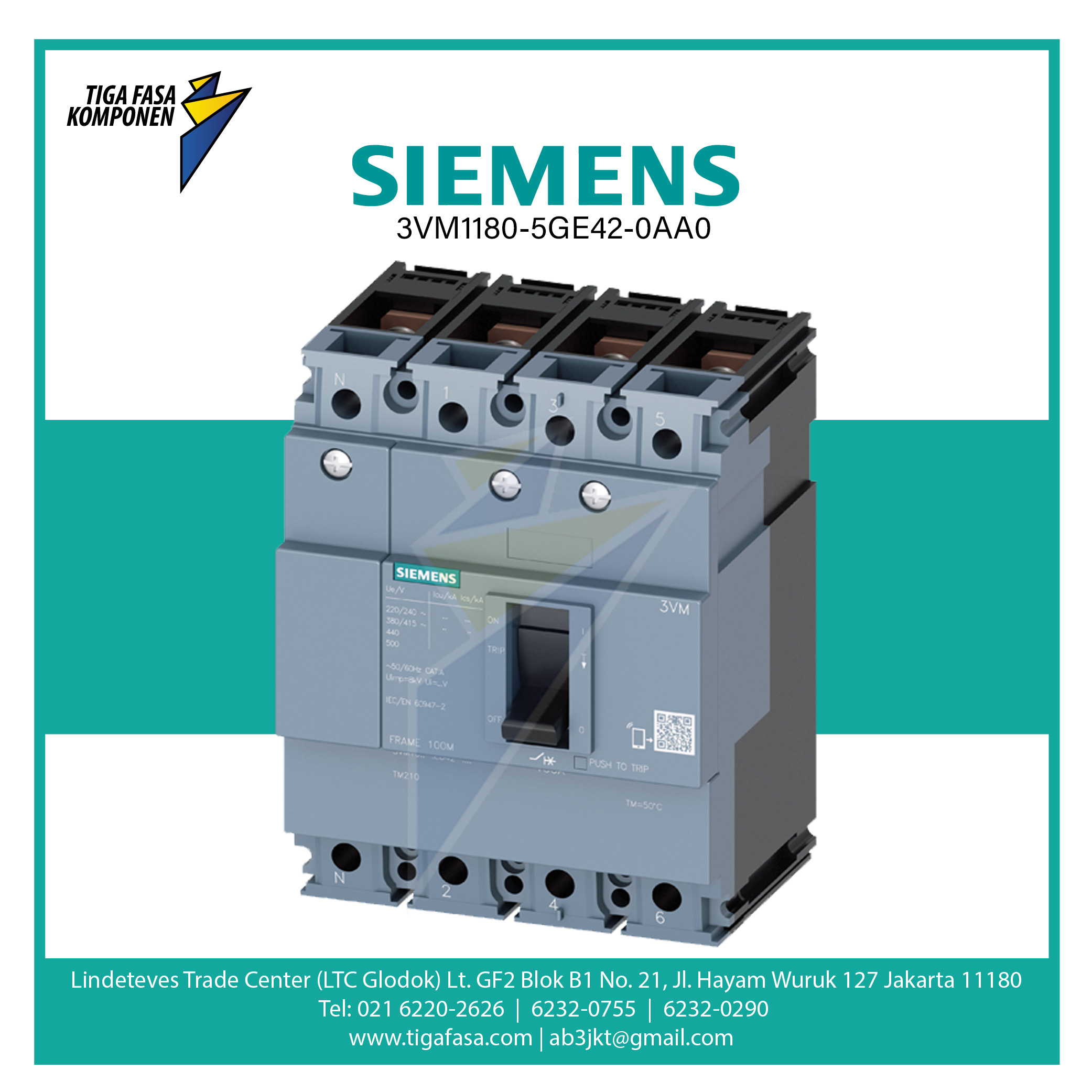 3VM1180-5GE42-0AA0 MCCB 4P 55kA 56-80A 