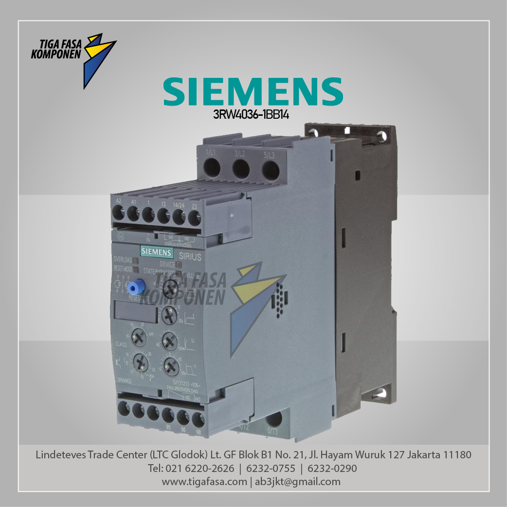 3RW4036-1BB14 Soft Starter S2 45 A 22 kW/400 V 200-480 V AC 110-230 V AC/DC